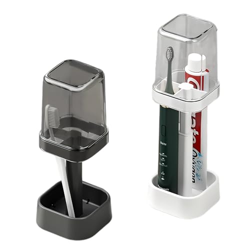 2 Stück Mundspülbecher mit 3 Fächern, Multifunktionaler Zahnbürstenhalter mit Zahnputzbecher - 2 in 1 Zahnbürstenbecher Set für Badezimmer - Platzsparend, langlebig und hygienisch von QINGZY