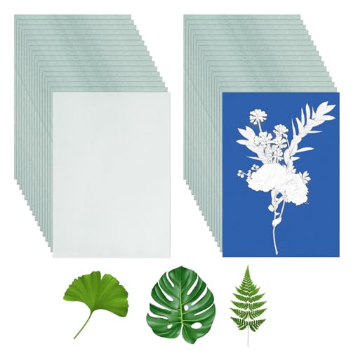 30 Blatt sunprint kit A5, Cyanotypie-Papier, Solar-Zeichenpapier mit Acryl-Panel-Papier, Hochempfindliches Sonnendruck-Naturdruckpapier, Solar DruckPapier für Kinder Erwachsene Heimwerken Basteln von QINGZY