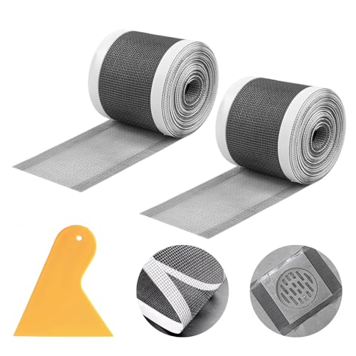 Abfluss Haarfänger Einweg 7cm x 10m, Haarsieb Duschrinne, Duschabfluss Mesh Aufkleber, Abflussfilter Rechteckiger Spülsieb mit Plastikspachtel, Abflusssieb Haarsieb Dusche Selbstklebend von QINGZY