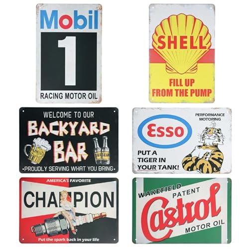 Blechschilder Retro, 6er Set Garage Blechschilder, 20x30cm Garage Metallschilder, blechschilder Motorrad Deko Personalisiert zur Wanddekoration, Werkstatt, Bar Blechschilder Retro, 6er Set Garage Blechschilder, 20x30cm Garage Metallschilder, blechschilder Motorrad Deko Personalisiert zur Wanddekoration, Werkstatt, Bar von QINGZY
