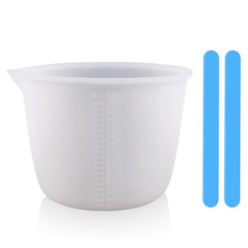 Silikon Messbecher 1000 ml – Wiederverwendbares Messbecher Set mit Skala und Rührstäbchen, Silikon Mischbecher zum Gießen für Epoxidharz, DIY Basteln, Labor und Küche von QINGZY