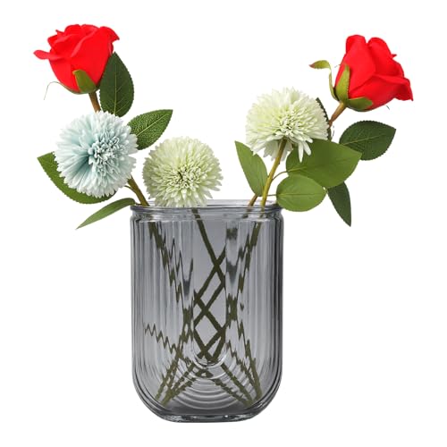 U-förmige Blumenvase Glas 18 cm Hoch – Transparente Vase für Tulpen, Pampasgras, Rosen – Moderne Glasvase für Wohnzimmer Hochzeit Büro Tischdeko (Grau) von QINGZY