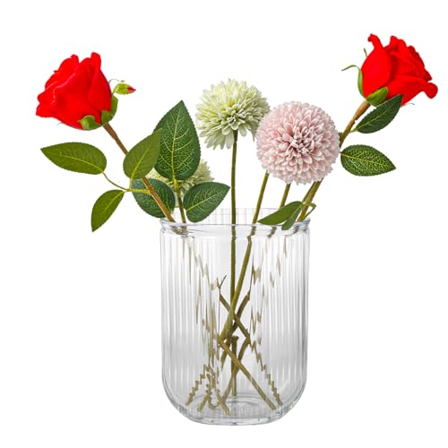 U-förmige Blumenvase Glas 18 cm Hoch – Transparente Vase für Tulpen, Pampasgras, Rosen – Moderne Glasvase für Wohnzimmer Hochzeit Büro Tischdeko (Transparent) von QINGZY