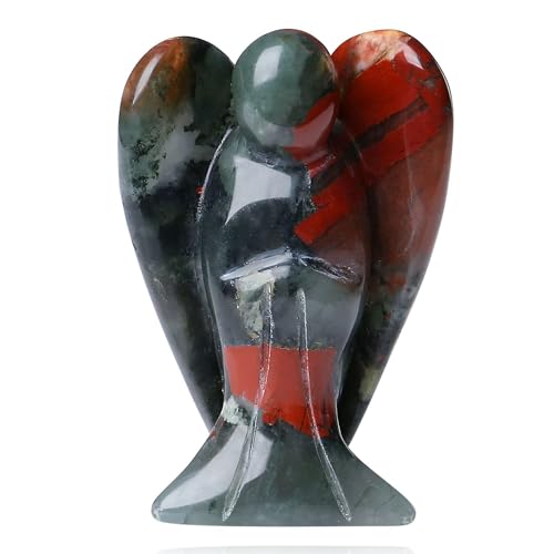 QINJIEJIE Engel Figur Schutzengel Afrika Blutstein Natürliche Kristalle Edelsteine Heilung Kristall Wächter Statue Reiki Deko Geschenke von QINJIEJIE