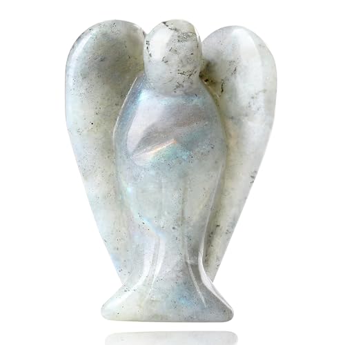 QINJIEJIE Labradorit Engel Figur Schutzengel Natürliche Kristalle Edelsteine Heilung Kristall Wächter Engel Statue Reiki Figur Angel Deko Geschenke von QINJIEJIE