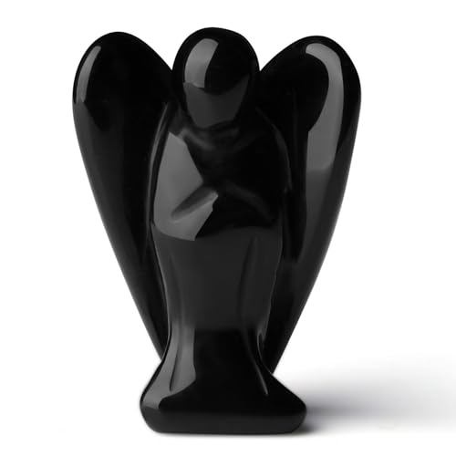 QINJIEJIE Engel Figur Obsidian Schutzengel Natürliche Kristalle Edelsteine Heilung Kristall Wächter Statue Reiki Engel Figur Angel Deko Geschenke von QINJIEJIE