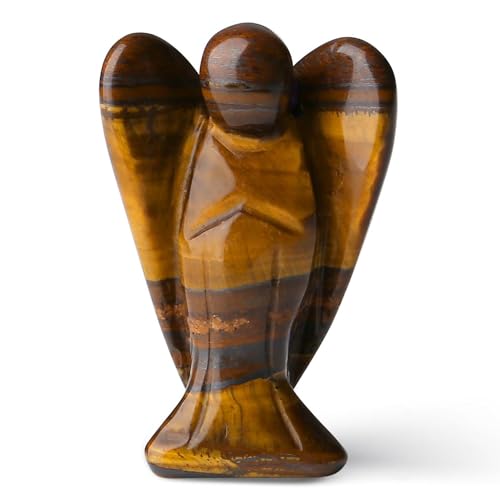 QINJIEJIE Tigerauge Engel Figur Schutzengel Natürliche Kristalle Edelsteine Heilung Kristall Wächter Statue Reiki Engel Figur Angel Deko Geschenke von QINJIEJIE