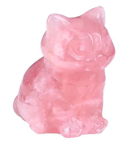 QINJIEJIE Katzen Deko Rosenquarz Katzendeko Geschenk für Katzenliebhaber Renteneintritt Geschenk Frau Büro Deko Kawaii Schreibtisch Dekoration Gartenfigur von QINJIEJIE