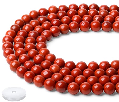 QINJIEJIE Natürliche Roter Jaspis Perlen 50 Stück 8mm Mit Loch Zum Basteln Kristall Runde Rote Naturstein für Armbänder Erwachsene DIY von QINJIEJIE
