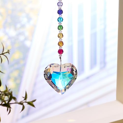 QINJIEJIE Sonnenfänger Kristall Herz Prisma Glas Chakra Perlen Fensterdeko Hängend Sonnenfänger Basteln Herz Kristalle zum Aufhängen AB Suncatcher Regenbogen Fenster Garten Deko von QINJIEJIE