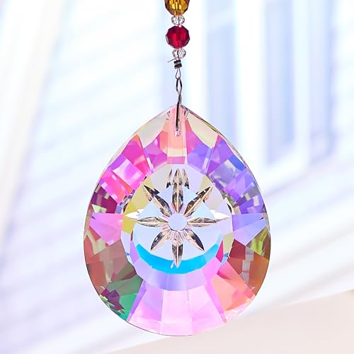 QINJIEJIE Sonnenfänger Kristall Prisma Fensterdeko Hängend Glastropfen Pendelleuchte Suncatcher Glas Chakra Perlen Sonnenfänger Basteln Kristalle zum Aufhängen Fenster Deko Garten AB Regenbogen von QINJIEJIE