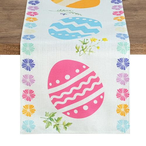 QINJIEJIE TischläUfer Ostern Linen Oster Osterei Ostern Deko Abwaschbar Table Runner für Ostern Party Zuhause Küche Esstisch Festival Dekoration 180x35cm von QINJIEJIE