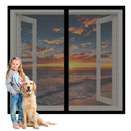 Insektenschutz Fliegengitter Fenster Alurahmen 120 x 62 cm Insektenschutz Mückennetz Ohne Bohren Total Magnetisch, Automatik-Verschluss für Alle Fenster, Schwarz von QINLIGAO