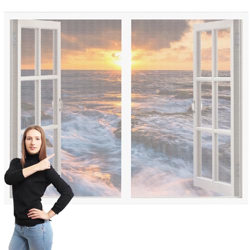 Insektenschutz für Fenster 46 x 134 cm Insektenschutz Fliegengitter Fenster mit Rahmen Ohne Bohren Automatisches Schließen Magnet für Windows Wohnzimmer Fenstern, Weiß von QINLIGAO
