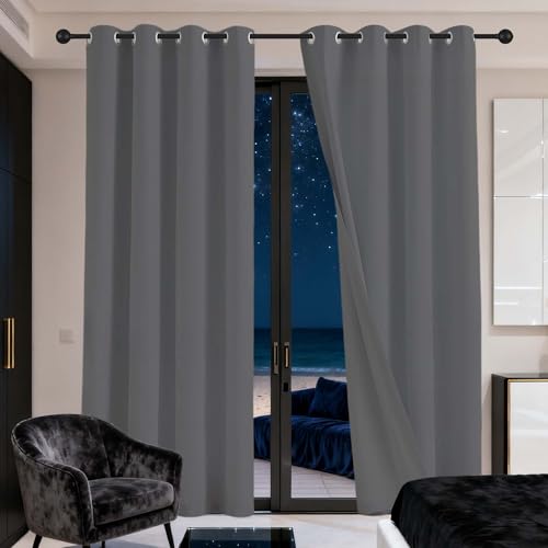 QINLIGAO Vorhang Verdunkelung Gardinen Wohnzimmer 120 x 150 cm Thermo Vorhang Gegen Kälte Und Hitze Verdunkelung Gardinen Vielen Farben Und Größen für Wohnzimmer, Dunkelgrau von QINLIGAO