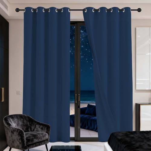 QINLIGAO Vorhang Verdunkelung Gardinen Wohnzimmer 148 x 120 cm Thermo Vorhang Gegen Kälte Und Hitze Verdunkelung Gardinen Vielen Farben Und Größen für Wohnzimmer, Dunkelblau von QINLIGAO