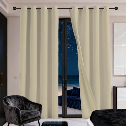 QINLIGAO Vorhang Verdunkelung Gardinen Wohnzimmer 156 x 260 cm Thermo Vorhang Gegen Kälte Und Hitze Verdunkelung Gardinen Vielen Farben Und Größen für Wohnzimmer, Creme Farben von QINLIGAO