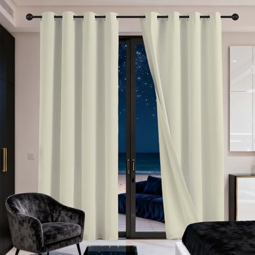 QINLIGAO Vorhang Verdunkelung Gardinen Wohnzimmer 158 x 210 cm Thermo Vorhang Gegen Kälte Und Hitze Verdunkelung Gardinen Vielen Farben Und Größen für Wohnzimmer, Beige von QINLIGAO
