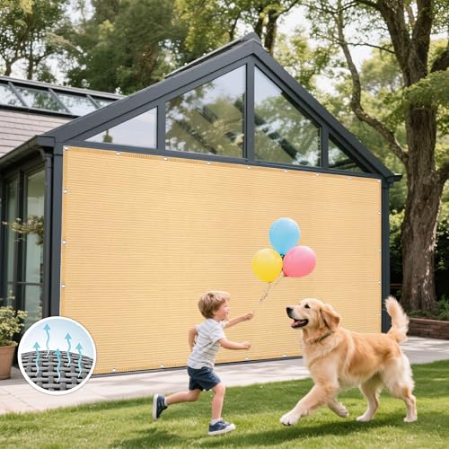 Sonnensegel Rechteckig mit Ösen 485 x 548 cm Rechteckig Atmungsaktiv Sonnenschutz Windschutz Schattiernetz inkl Befestigungsseile für Garten Balkon, Creme Farben von QINLIGAO