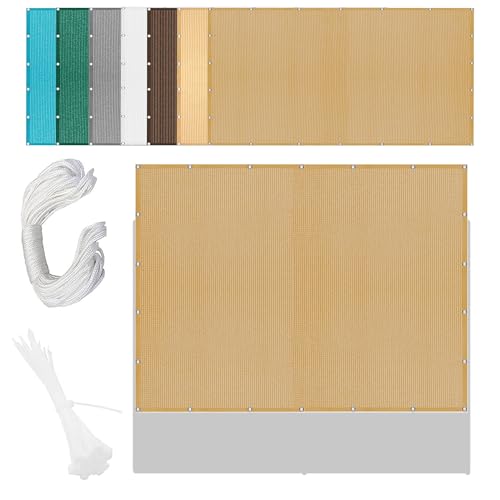 Sonnensegel Rechteckig mit Ösen 493 x 543 cm Rechteckig Atmungsaktiv Sonnenschutz Windschutz Schattiernetz inkl Befestigungsseile für Garten Balkon, Sandgelb von QINLIGAO
