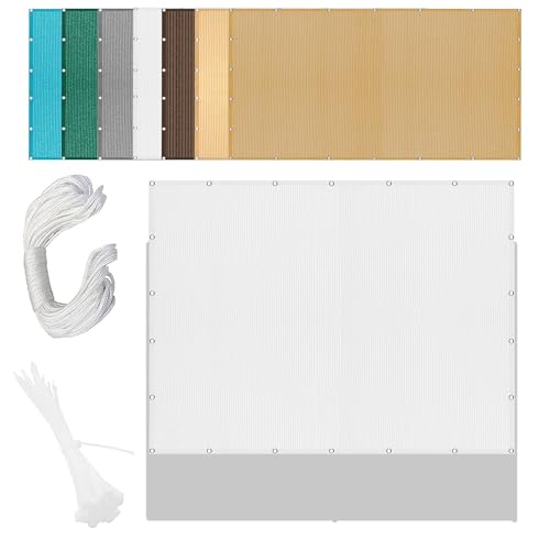 Sonnensegel Rechteckig mit Ösen 494 x 530 cm Rechteckig Atmungsaktiv Sonnenschutz Windschutz Schattiernetz inkl Befestigungsseile für Garten Balkon, Weiß von QINLIGAO