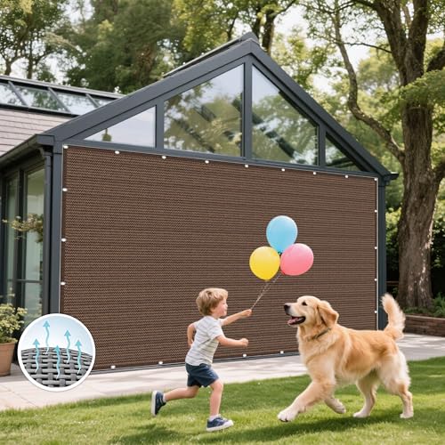 Sonnensegel Rechteckig mit Ösen 494 x 532 cm Rechteckig Atmungsaktiv Sonnenschutz Windschutz Schattiernetz inkl Befestigungsseile für Garten Balkon, braun von QINLIGAO
