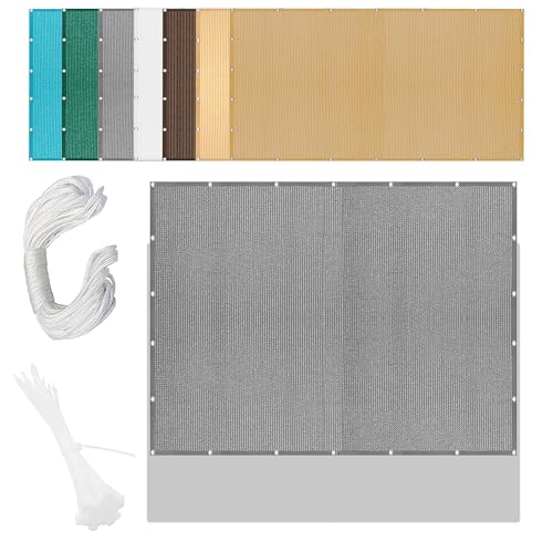 Sonnensegel Rechteckig mit Ösen 500 x 540 cm Rechteckig Atmungsaktiv Sonnenschutz Windschutz Schattiernetz inkl Befestigungsseile für Garten Balkon, Hellgrau von QINLIGAO