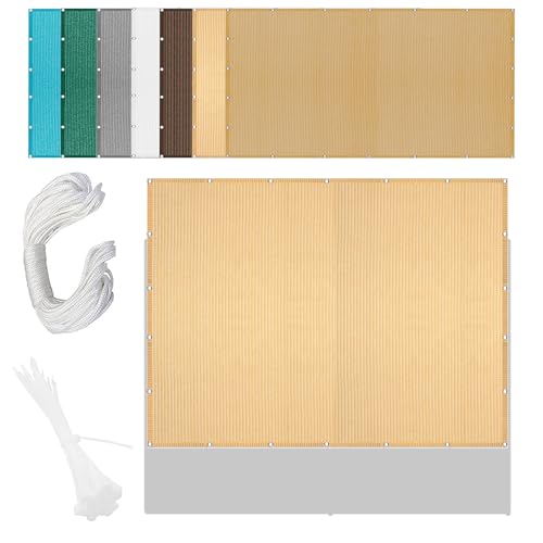 Sonnensegel Rechteckig mit Ösen 500 x 549 cm Rechteckig Atmungsaktiv Sonnenschutz Windschutz Schattiernetz inkl Befestigungsseile für Garten Balkon, Creme Farben von QINLIGAO