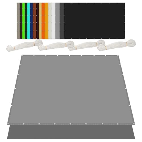 Sonnensegel Rechteckig mit Ösen 9 x 9 m Rechteckig Wasserdicht 98% UV Schutz Schattiernetz mit Ösen mit Spannseilen mit für Terrasse Balkon, Hellgrau von QINLIGAO