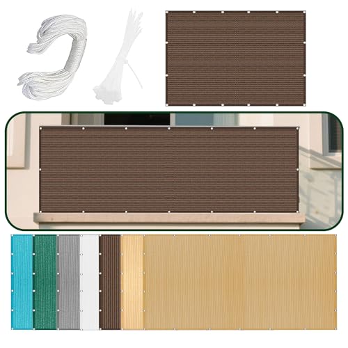 Sonnensegel Sonnenschutz Windschutz 190 x 330 cm Rechteckig Atmungsaktiv Sonnenschutz Windschutz Schattiernetz mit Spannseilen mit Ösen für Patio Hinterhof Rasengarten, braun von QINLIGAO