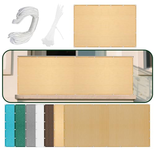 Sonnensegel Sonnenschutz Windschutz 280 x 500 cm Rechteckig Atmungsaktiv Sonnenschutz Windschutz Schattiernetz mit Spannseilen mit Ösen für Patio Hinterhof Rasengarten, Creme Farben von QINLIGAO