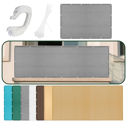 Sonnensegel Sonnenschutz Windschutz 280 x 510 cm Rechteckig Atmungsaktiv Sonnenschutz Windschutz Schattiernetz mit Spannseilen mit Ösen für Patio Hinterhof Rasengarten, Hellgrau von QINLIGAO