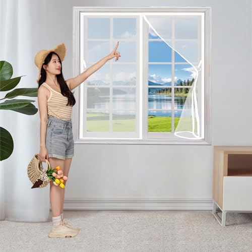 Fliegengitter Tür Magnet 138 x 116 cm Ohne Bohren Magnet Insektenschutz Fenster Faltbar Luft Kann Frei Strömen Nicht Kürzbar Kinderleichte Klebemontage, Weiß von QINLIQIN
