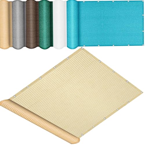 QINLIQIN Balkonbespannung 200 x 285 cm Schattiernetz Tennisblende Uv-Schutz PES Wetterfester mit Ösen, Nylon Kabelbinder Und Kordel für Terrassen Swimming Pool, Creme Farben von QINLIQIN