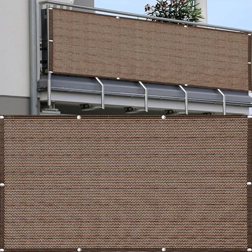 QINLIQIN Balkonbespannung 75 x 220 cm Balkon Sichtschutz Wetterfest Blickdichte Uv-Schutz Atmungsaktiv balkonabdeckung sichtschutz Mit Ösen, Nylon Kabelbinder Und Kordel Für Terrasse, Garten, Braun von QINLIQIN