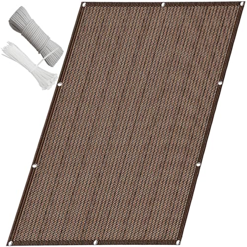QINLIQIN Sonnenschutz Balkon 230 x 240 cm Schattiernetz Tennisblende Blickdichte Windschutz Und Uv-Schutz mit Befestigungsschnur Kabelbinder für Terrasse, Garten, Braun von QINLIQIN