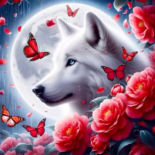 QINRUBB DIY Weißer Wolf Diamond Painting Erwachsene, 5D Blumen Schmetterling Diamant Painting Bilder Anfänger, Runder Vollbohrer Mond Diamant Kunst Kits Kreuzstich Geschenke Home Wand Dekor 30x30 cm QINRUBB DIY Weißer Wolf Diamond Painting Erwachsene, 5D Blumen Schmetterling Diamant Painting Bilder Anfänger, Runder Vollbohrer Mond Diamant Kunst Kits Kreuzstich Geschenke Home Wand Dekor 30x30 cm von QINRUBB