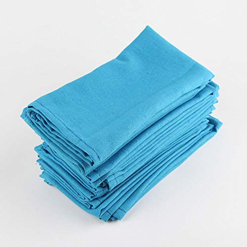 QINS Set von 12 Stück Stoff Servietten 40x40Cm Baumwolle Leinen Servietten Tischset Esstisch Servietten Matte Kinder Tisch Serviette Stoff, blau von QINS