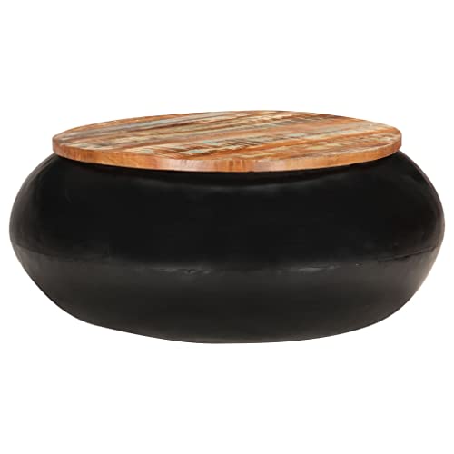Massiver Altholz Couchtisch mit Eisenbasis - Einzigartiges Design aus recyceltem Kiefer, Eiche, Teak - Stabiler Wohnzimmertisch mit rustikaler Optik von QINXIXINAIXI