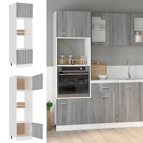 Mikrowellenumbauschrank Lyon Grau Sonoma Moderner Küchenschrank aus Eichenholz mit viel Stauraum und elegantem Design 60x57x207 cm Holzwerkstoff von QINXIXINAIXI