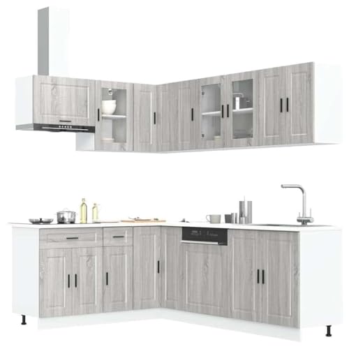 QINXIXINAIXI 11-TLG. Küchenschrank-Set Porto Grau Sonoma Holzwerkstoff 11-teilige Küchenzeile mit Stauraum, Holzwerkstoff, verstellbaren Füßen von QINXIXINAIXI