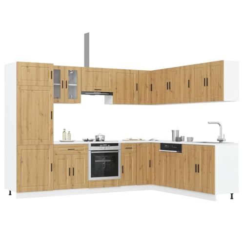 QINXIXINAIXI 14-TLG. Küchenschrank-Set Porto Artisan-Eiche Holzwerkstoff 14-teilige Küchenzeile mit viel Stauraum und verstellbaren Füßen für optimale Organisation von QINXIXINAIXI