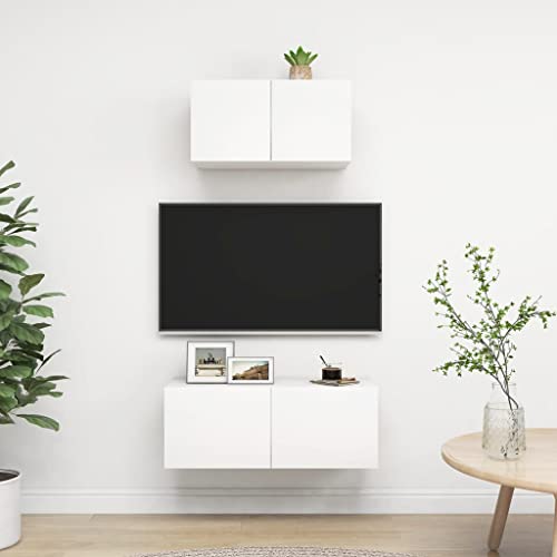 QINXIXINAIXI 2-TLG. TV-Schrank-Set Weiß Holzwerkstoff Couchtisch tv Bank tv Board wohnzimmerschrank von QINXIXINAIXI