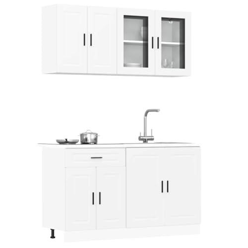QINXIXINAIXI 4-TLG. Küchenschrank-Set Porto Weiß Holzwerkstoff 4-teilige Küchenzeile mit Stauraum und verstellbaren Füßen, langlebiges Möbel für optimierte Küchenorganisatio von QINXIXINAIXI