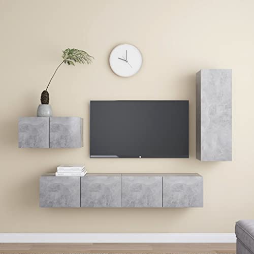 QINXIXINAIXI 4-TLG. TV-Schrank-Set Betongrau Holzwerkstoff tv Cabinet Fernseher Schrank kommode Sideboard hängend QINXIXINAIXI 4-TLG. TV-Schrank-Set Betongrau Holzwerkstoff tv Cabinet Fernseher Schrank kommode Sideboard hängend von QINXIXINAIXI