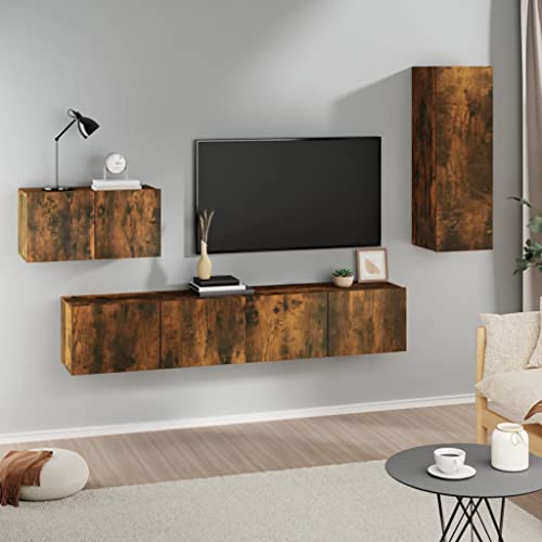 QINXIXINAIXI 4-TLG. TV-Schrank-Set Räuchereiche Holzwerkstoff Sideboard Wohnzimmer Konsolentisch mit Schubladen kommode Sideboard hängend QINXIXINAIXI 4-TLG. TV-Schrank-Set Räuchereiche Holzwerkstoff Sideboard Wohnzimmer Konsolentisch mit Schubladen kommode Sideboard hängend von QINXIXINAIXI
