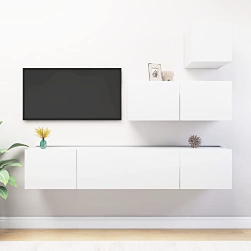 QINXIXINAIXI 4-TLG. TV-Schrank-Set Weiß Holzwerkstoff Sideboard hängend kommode Couchtisch lowboard von QINXIXINAIXI