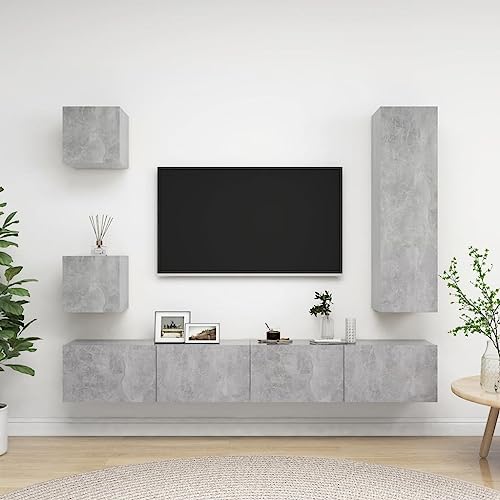 QINXIXINAIXI 5-TLG. TV-Schrank-Set Betongrau Holzwerkstoff Konsolentisch mit Schubladen Sideboard tv lowboard Fernseher Tisch QINXIXINAIXI 5-TLG. TV-Schrank-Set Betongrau Holzwerkstoff Konsolentisch mit Schubladen Sideboard tv lowboard Fernseher Tisch von QINXIXINAIXI