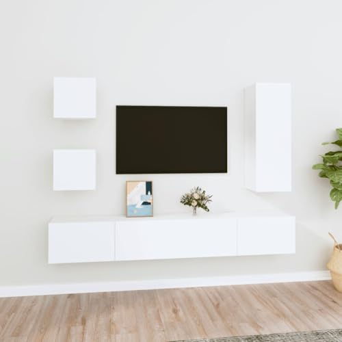 QINXIXINAIXI 5-TLG. TV-Schrank-Set Weiß Holzwerkstoff Fernseher Tisch HiFi Rack tv möbel tv Bank QINXIXINAIXI 5-TLG. TV-Schrank-Set Weiß Holzwerkstoff Fernseher Tisch HiFi Rack tv möbel tv Bank von QINXIXINAIXI