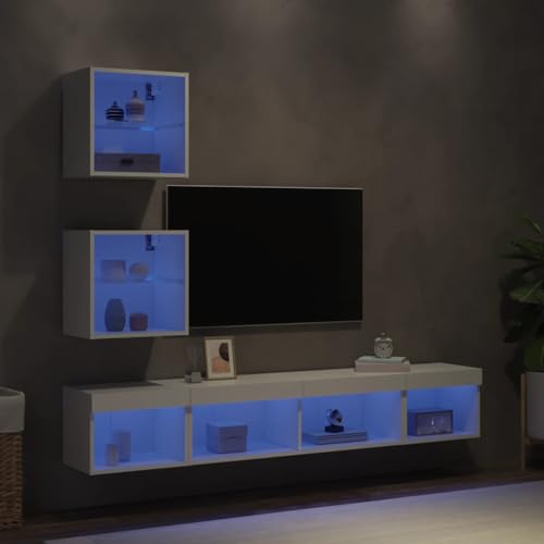QINXIXINAIXI 5-TLG. Wohnwand mit LED-Beleuchtung Weiß Holzwerkstoff Sideboard hängend Sideboard Wohnzimmer Couchtisch kommode von QINXIXINAIXI